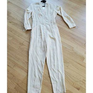NEW ZARA Natural JUMPSUIT V neck Womans Size S  #C893 7385 311 052